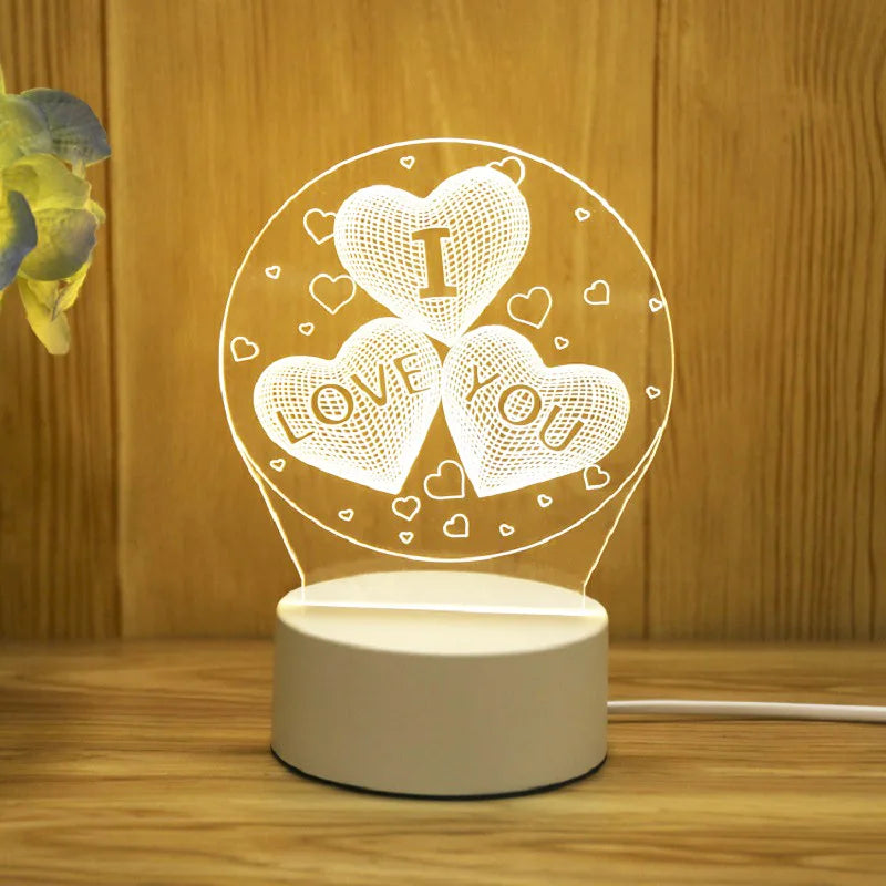 Romantic Love 3D Acrylic Led Lamp for Home Children'S Night Light Table Lamp Birthday Party Decor Valentine'S Day Bedside Lamp