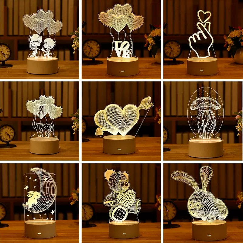 Romantic Love 3D Acrylic Led Lamp for Home Children'S Night Light Table Lamp Birthday Party Decor Valentine'S Day Bedside Lamp