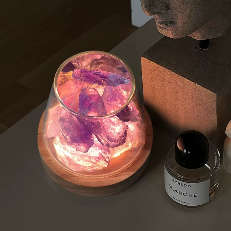 C2 Natural Himalayan Salt Table Lamp Night Light Natural Raw Stones Crystal Essential Oil Diffuser Light Gift Decor Novelty Lamp